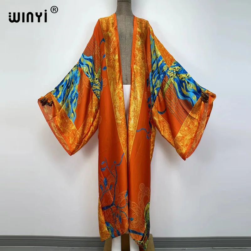 WINYI robe longue kimono Frauen Strickjacke stich kimono Cocktail sexcy Boho Maxi Afrikanischen Urlaub Batwing Hülse newRobe