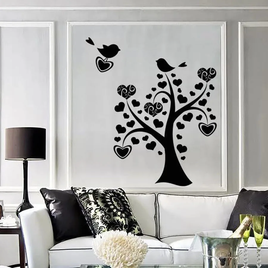 

Wall Stickers Love Heart Tree Branches Bird Floral Vinyl Window Glass Home Decor For Bedroom living Room Nursery Art Mural C042