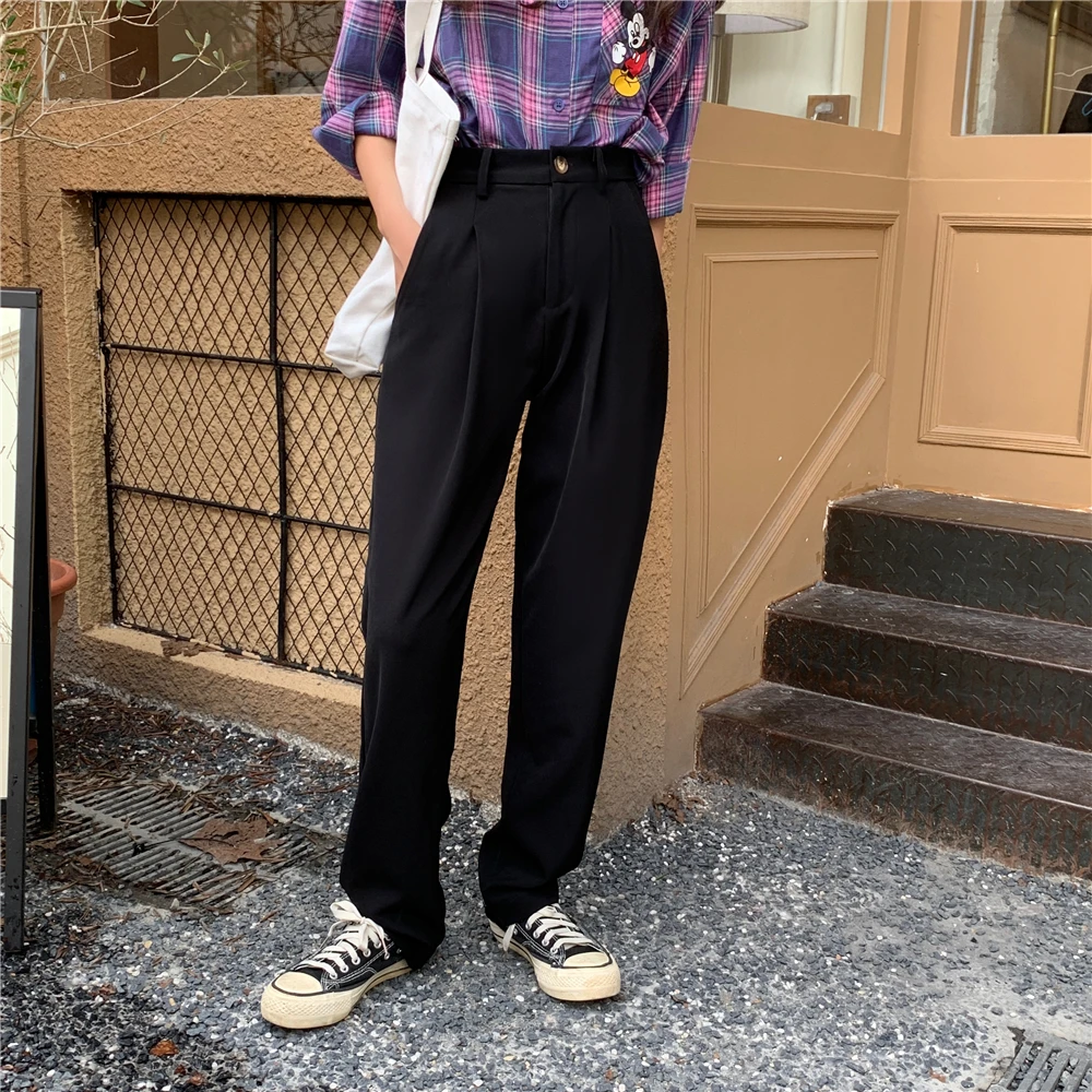 Elegant Formal High Waist Harem Straight Pants Women Bottom 2020 New Autumn OL Solid Fashion Loose Suit Trousers Female