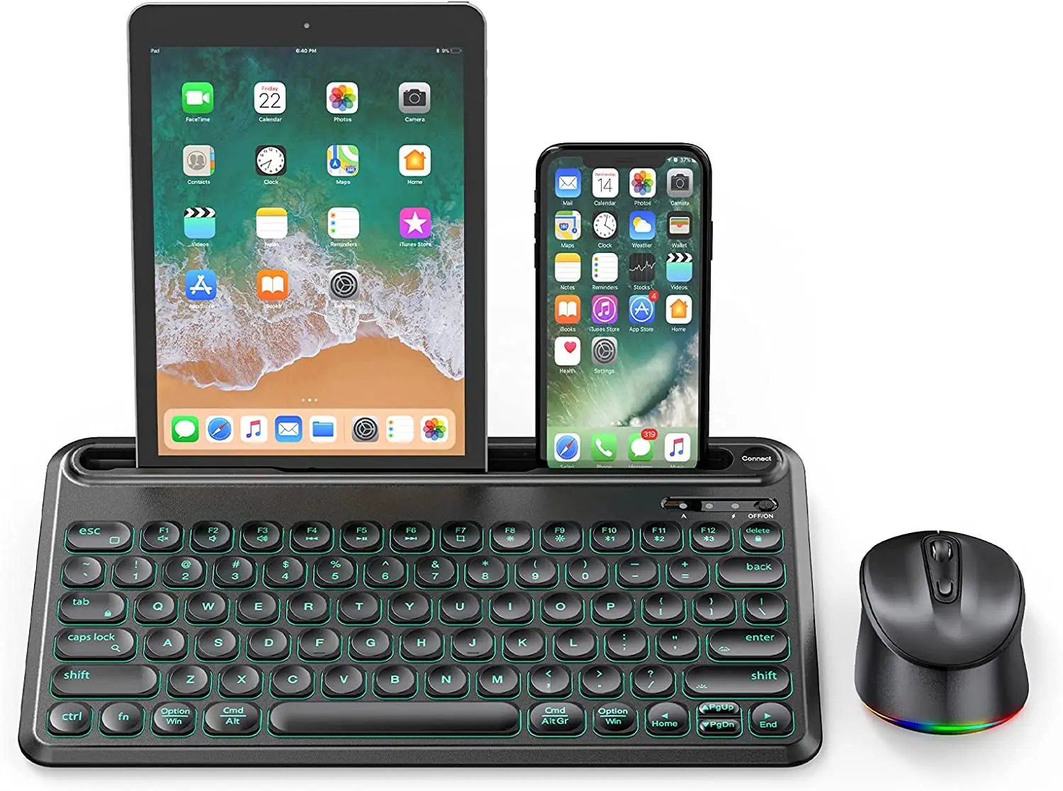 

Клавиатура и мышь с Bluetooth, беспроводная клавиатура и мышь с подсветкой для нескольких устройств, комбинированная для Mac OS, iOS, нового iPad 10,2, iPad ...