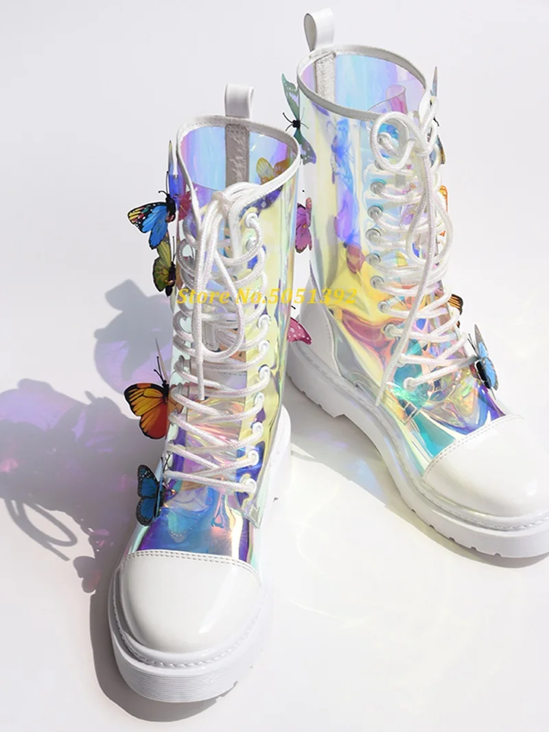 Декорированные бабочками прозрачные короткие ботинки из ПВХ на шнуровке