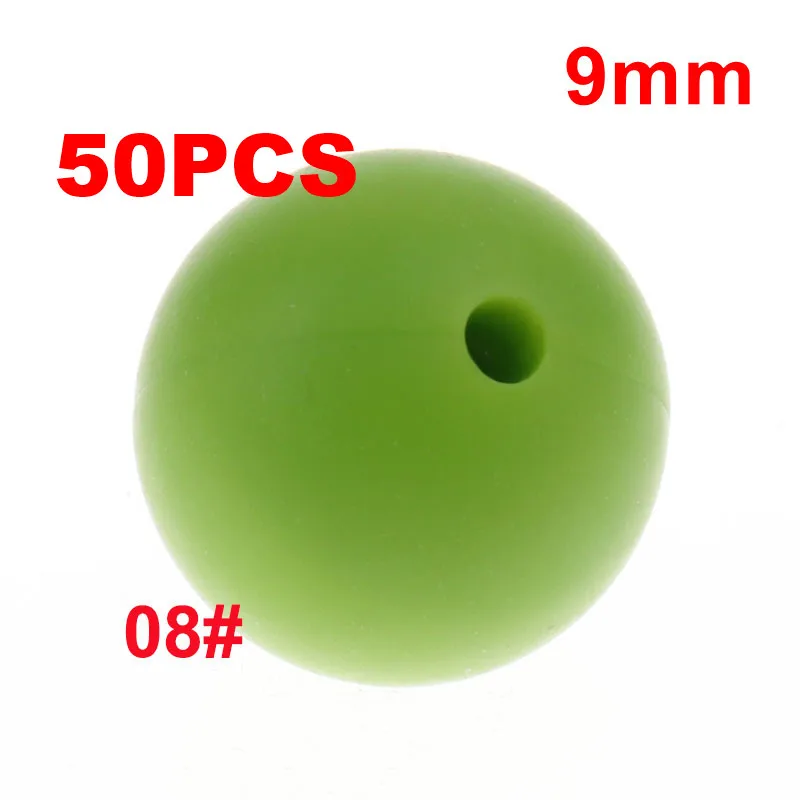 08 Chartreuse QHBC 50 шт. Силиконовые Круглые Бусины 9 мм Жемчуг Bpa бесплатно жевательные Детские Прорезыватели ожерелье аксессуары цепочка для соски DIY Уход игрушка Kralen - Цвет: 08 Chartreuse