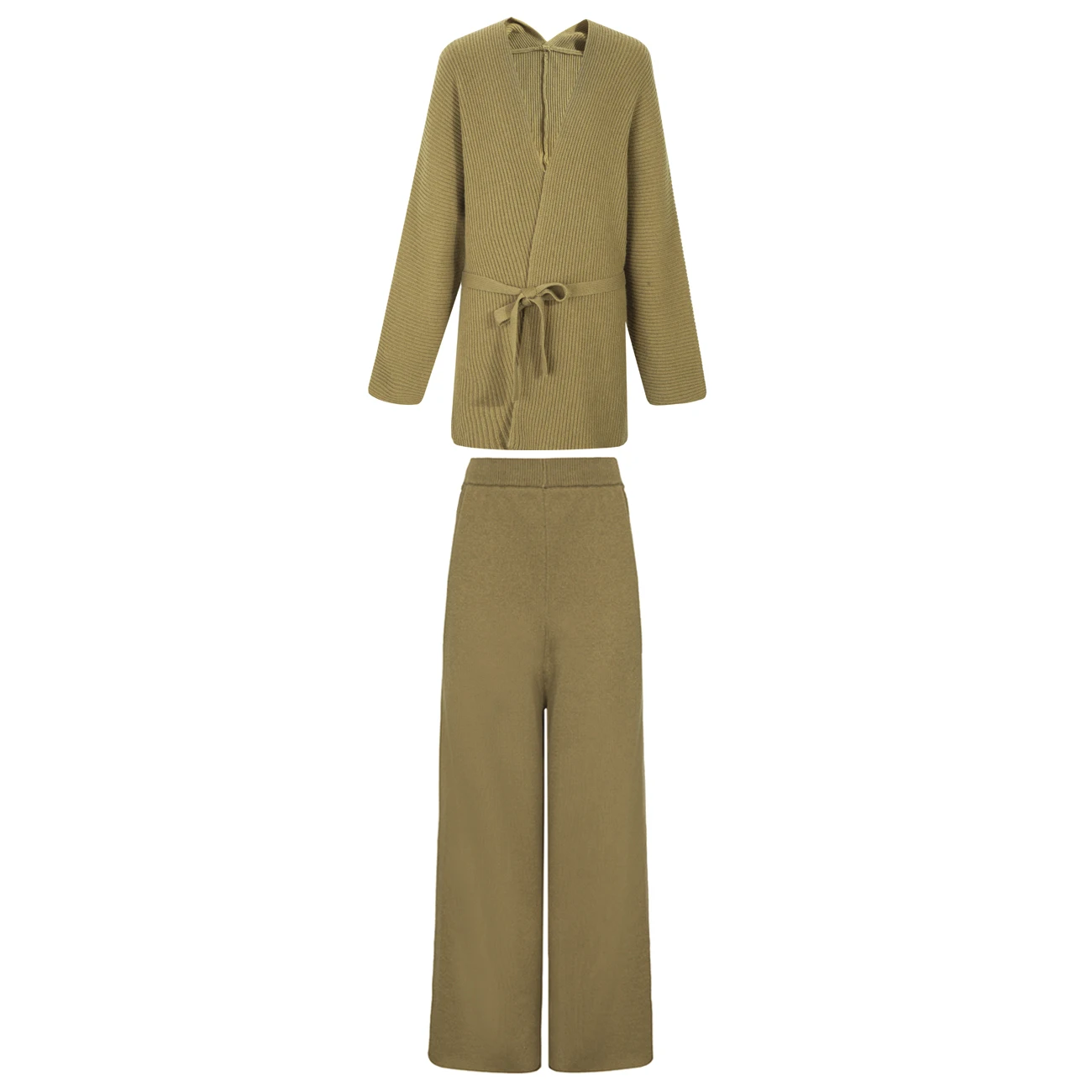 BGTEEVER Sweater Tracksuit V-neck Lace Up Pullovers &amp Loose Pants Women Set Knitted Suit Winter 2 Pieces Female 2019 | Женская одежда