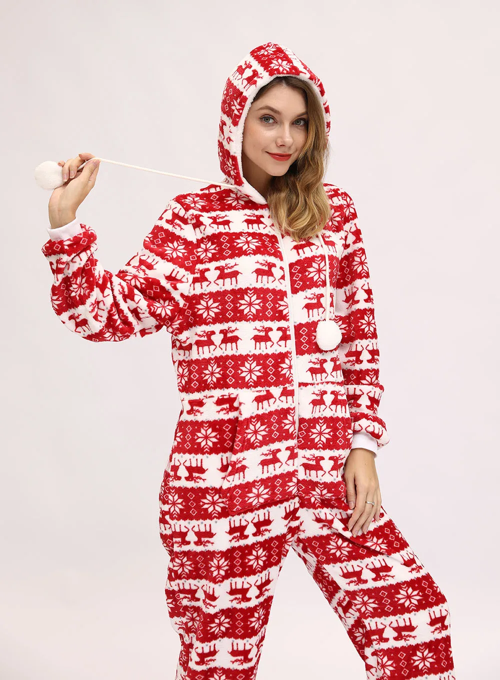 

Tratsewmas Christmas Sleepwear Snowflake Flannel One-piece Pajamas Homewear Print Onesie Pajama for Women Plus Size Onesie
