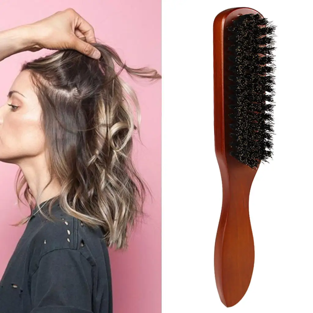 

Щетка для бороды с деревянной ручкой, щетина кабана 100%, вросшие ворсинки, сглаживающая форма, ручная расческа, подарок для усов, мужские воло...