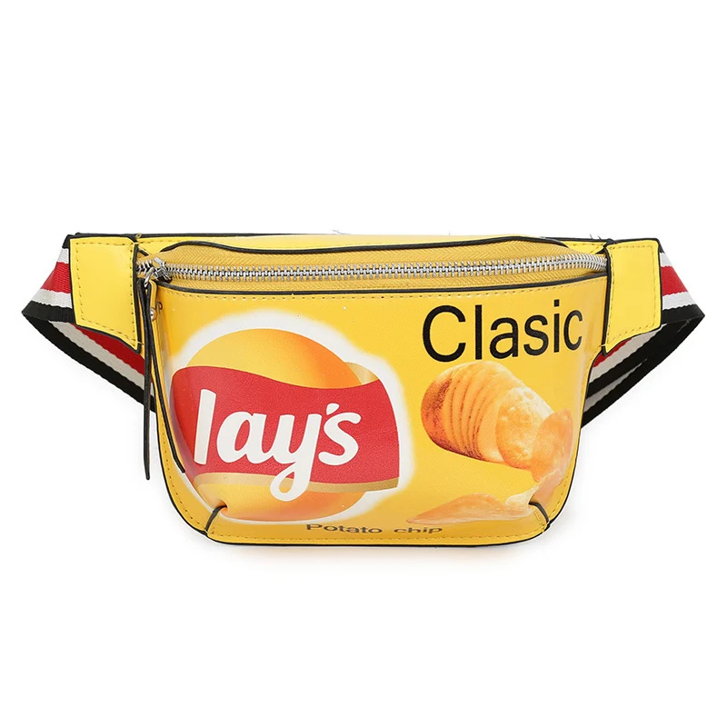 Yellow Waist bag Модная мини-поясная сумка для женщин в стиле хип-хоп с картофельным чипом, поясная сумка, качественная искусственная кожа, нагрудные сумки с граффити, женская сумка формы «банан» - Цвет: Yellow Waist bag