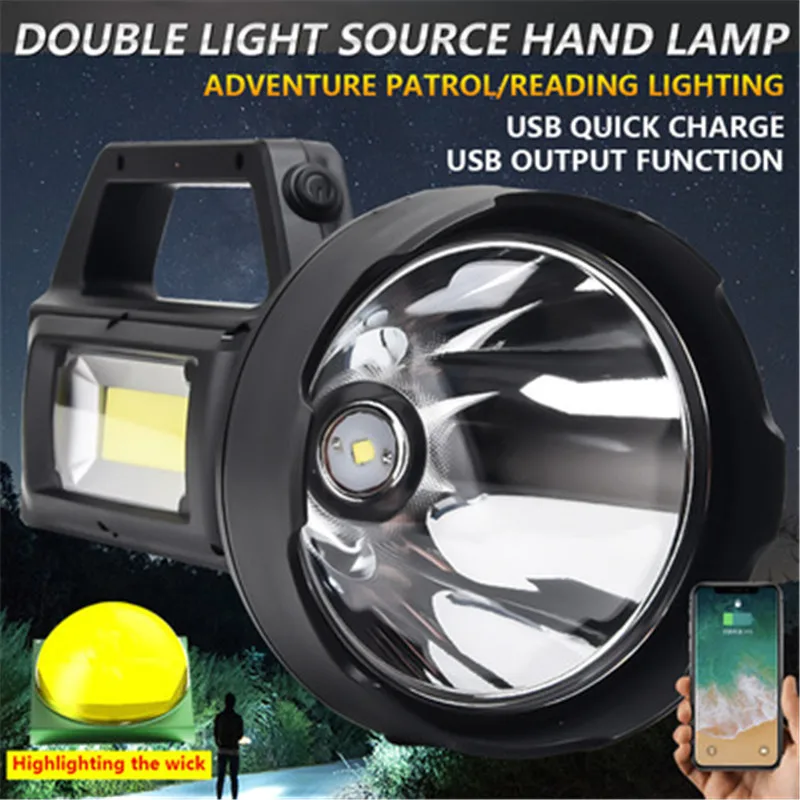 

Double Light Source Hand Lamp USB Quick Charge COB Beads Solar Charging Flashlights Powerful Portable Tactical Torch For Hiking
