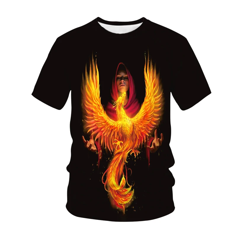 

Cool T-shirt men's and women's summer phoenix special effects tops Colorful 3D printed children's high-quality shirts T-shirts