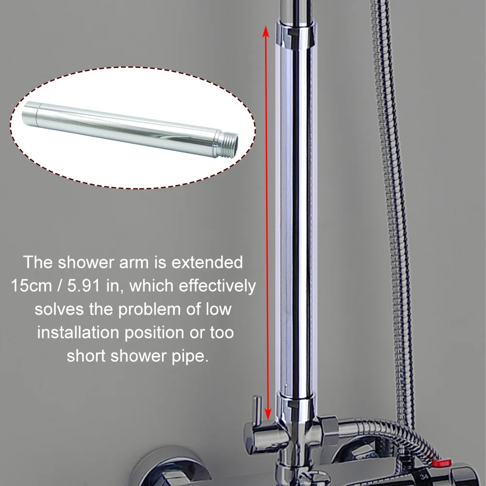 

6inch Straight For Bathroom Stainless Steel Durable Leak Proof Home Solid With Gasket Replacement Parts Shower Arm Extension