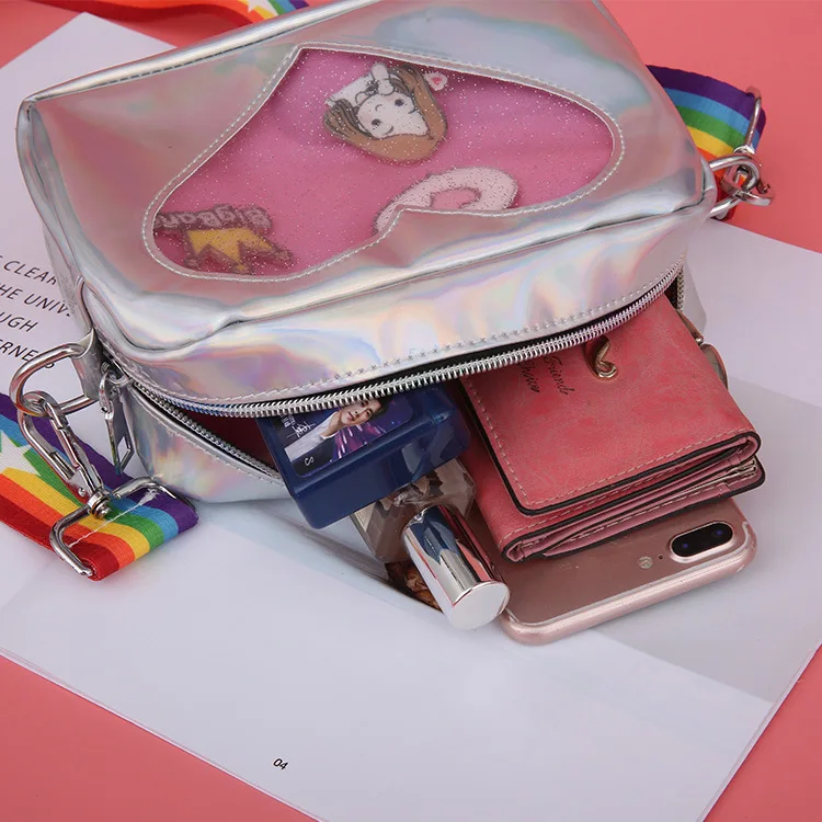 

2021 Cute Transparent Love Heart Shape Ita Bag PU Leather Messenger Bag Kawaii Crossbody Case Teenage Transparent Clear Bag