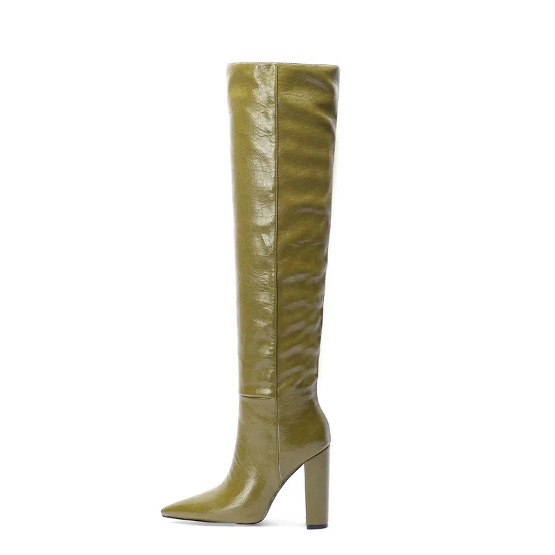 Сапоги женские до колена теплые зимние сапоги на меху с круглым каблуком 11 см