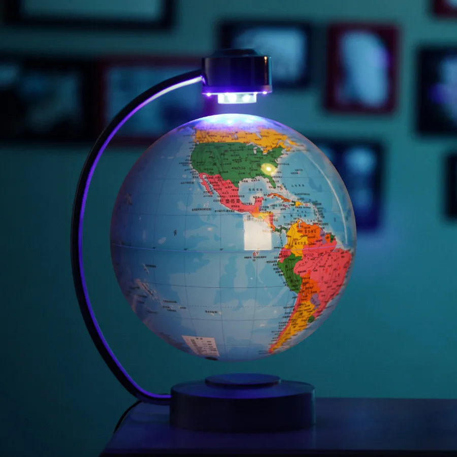 8 Inch Blue Electronic Magnetic Levitation Floating Globe World Map with LED Lights for Boyfriend Christmas Gift Home Decoration