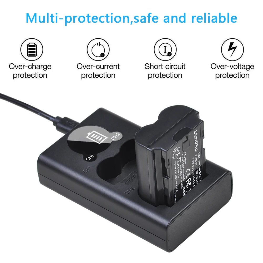 DuraPro литий-ионный аккумулятор NP W235 2280 мАч + светодиодный USB зарядное устройство