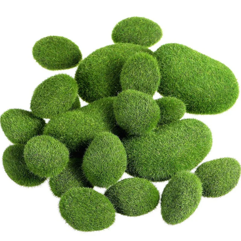 

BMBY-20 Pieces 2 Sizes Artificial Moss Rocks Decorative Faux Green Moss Covered Stones