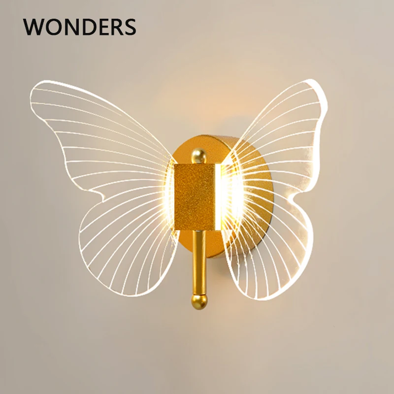 

Nordic Postmodern butterfly bionic luminaria Creative bedroom bedside wall lamp Aisle stair бра home decoration salon wall light