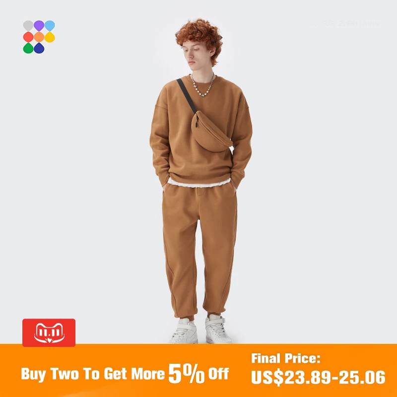 

INFLATION Brand Men Sweatpant Set Sportwear 2021 Trendy Winter Warm Fleece Tracksuit Couple Crewneck Sweatshirt Suit Unisex