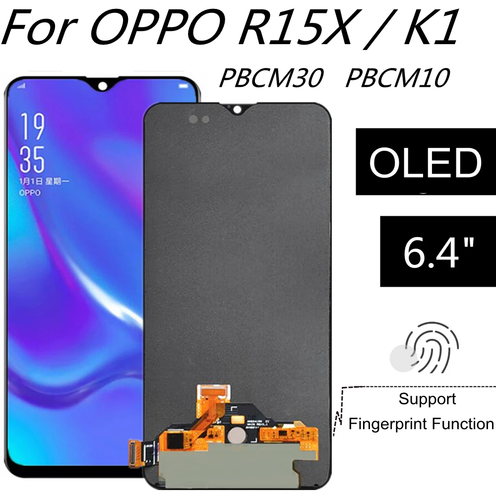 ЖК-дисплей 6,4 дюйма OLED для OPPO K1 PBCM30, сенсорный экран в сборе для замены для OPPO R15X PBCM10, ЖК-дисплей