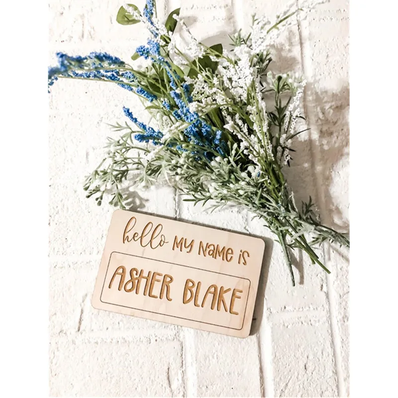 

Engraved wood baby name sign Hello My Name Is custom birth Announcement Plaque Name Reveal baby shower gift Newborn photo props