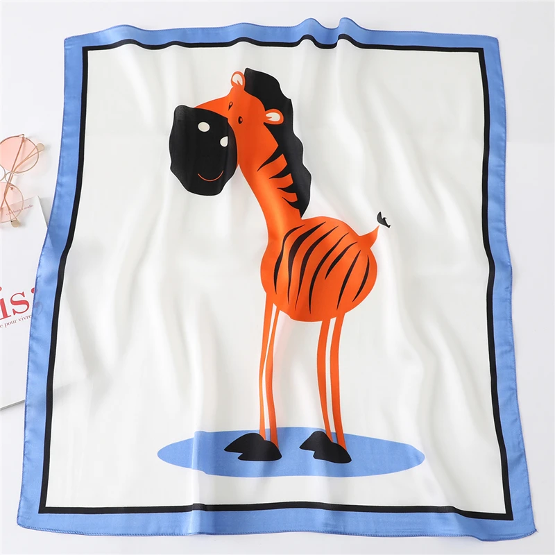 

Женский шелковый шарф для волос с милым животным принтом, квадратный женский офисный шейный платок, бандана, шали и накидки, шейный платок, н...