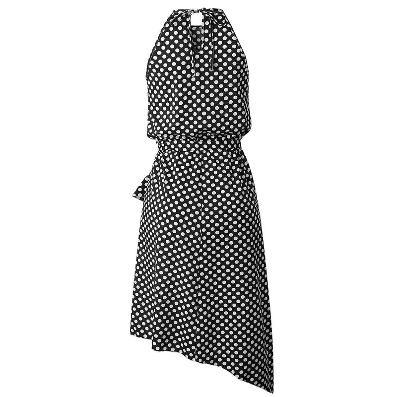 

Bigsweety Vintage Women Polka Dot Dresses Summer Ruffles Halter Irregular Lace Up Dress Sleeveless Dresses For Female Vestidos