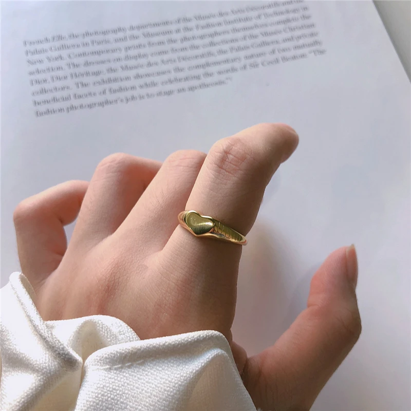 

Genuine 925 Sterling Silver Minimalist Ring For Women Wedding Heart Gold Rings Fashion jewelry Cute Valentine's Day Gift