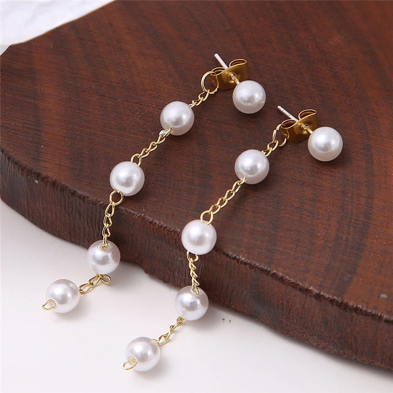 

I'WAIT Fashion Simulation Pearl Long Dangle Earrings For Women Girls Korean Female Wedding Simple Pearl Drop Earrings Jewelry