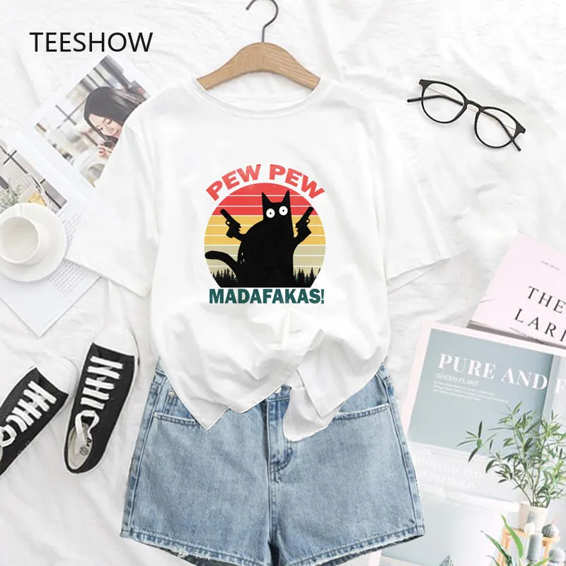 

PEW PEW Madafakas t shirts Women Clothes Printed casual white tops t-shirt Camiseta Mujer Vogue tshirt tops cute cartoon tee