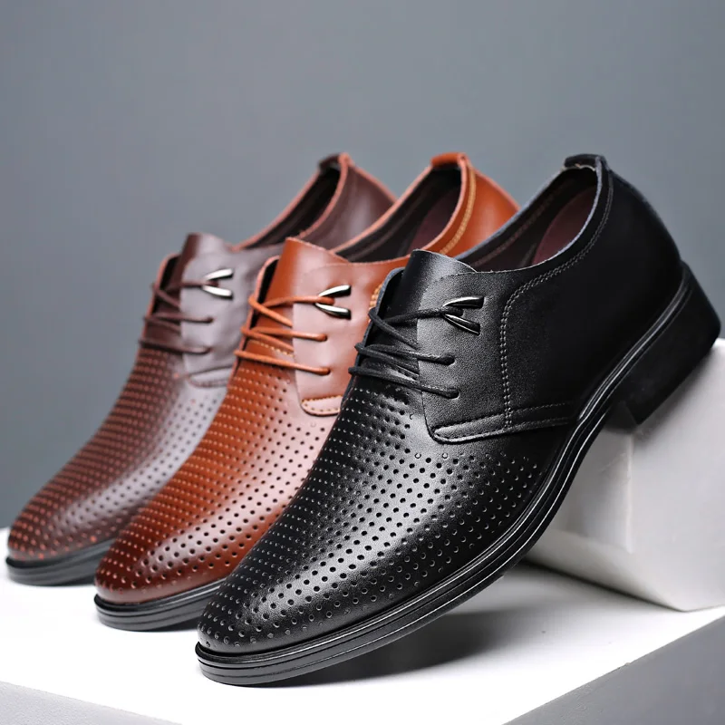 

Leather Shoes Men Casual Formal Man Oxfords Shoe Hole Breathable Comfortable Office Mens Derss Shoes Big Size 37-47 Flat