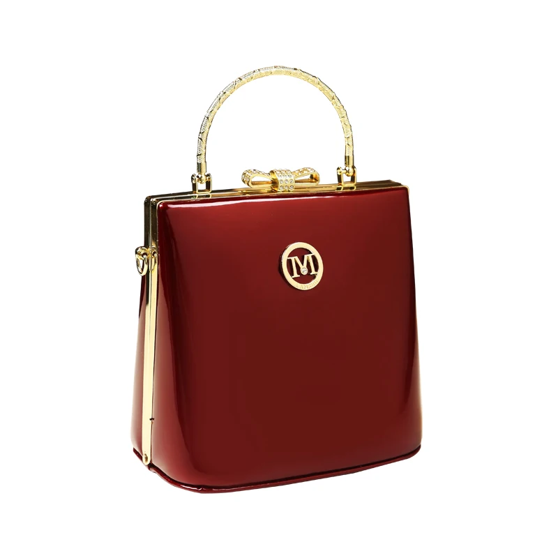 

ICEV new small solid clip handbag ladies evening clutch crossbody bags for women patent leather messenger bag top handle bag red