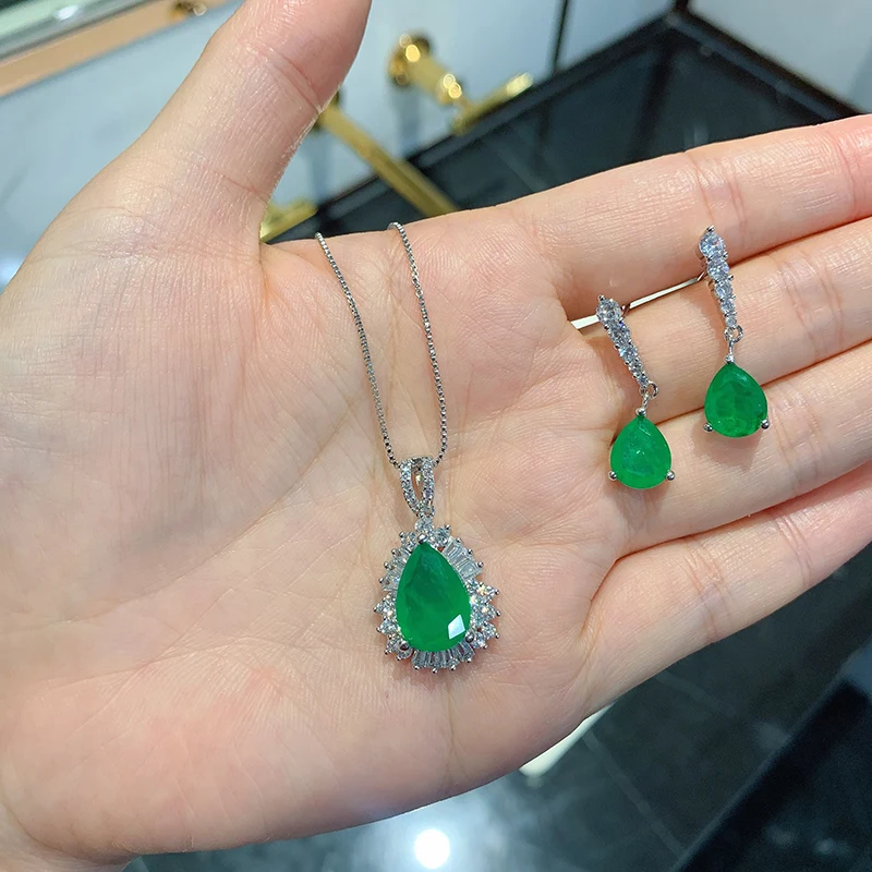 

ANZIW Sterling Silver Pear-shaped Lab Created Emerald Fashion Classic Pendant Necklace For Women Jewelry Gifts