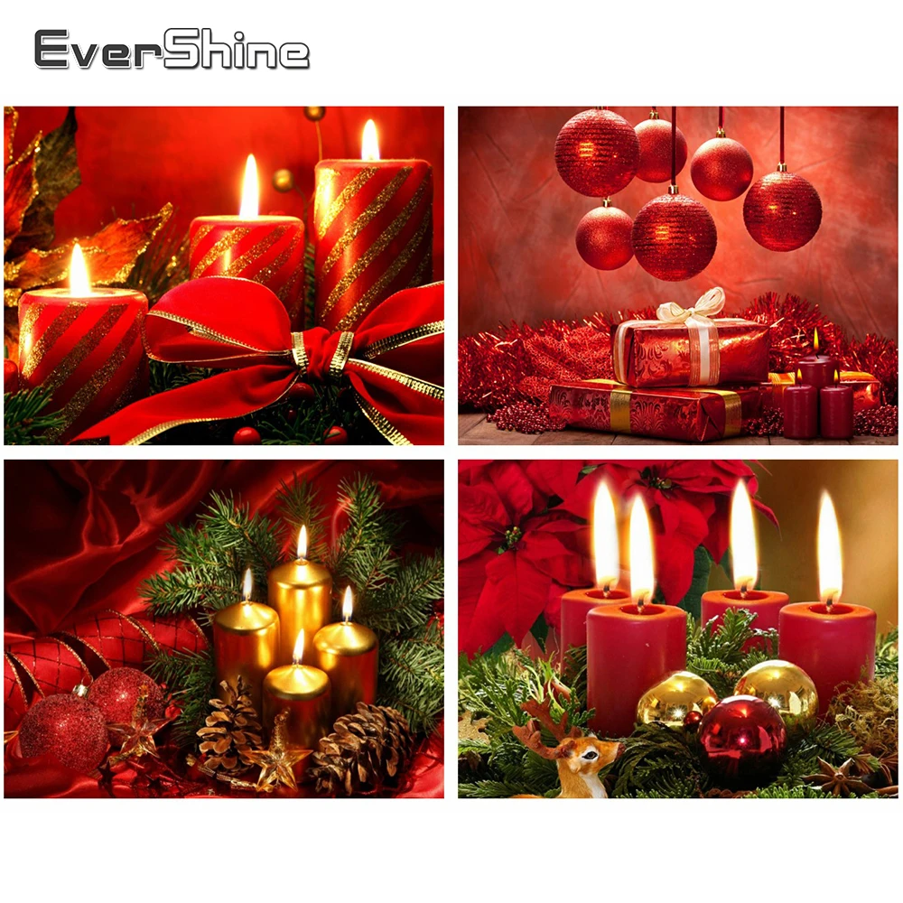 

Алмазная вышивка Evershine, полный набор, Рождественская вышивка крестиком, картина со свечами, пейзаж, полная выкладка из квадратных страз, художественное украшение