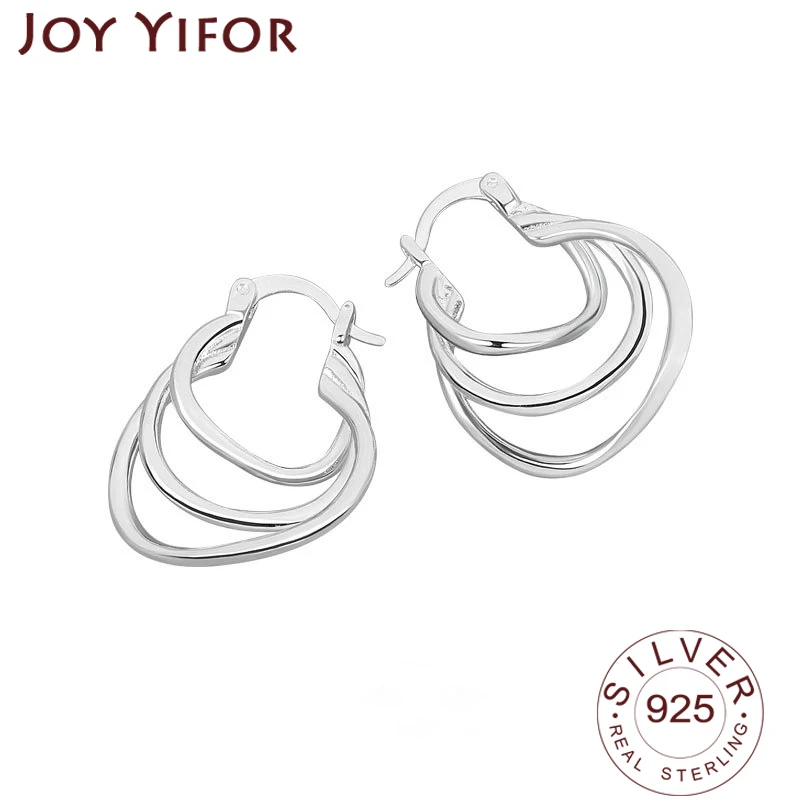 

925 Sterling Silver Earrings Charm Women Trendy Jewelry 3 Lines Retro Party Accessories Gifts Round Gold Earring