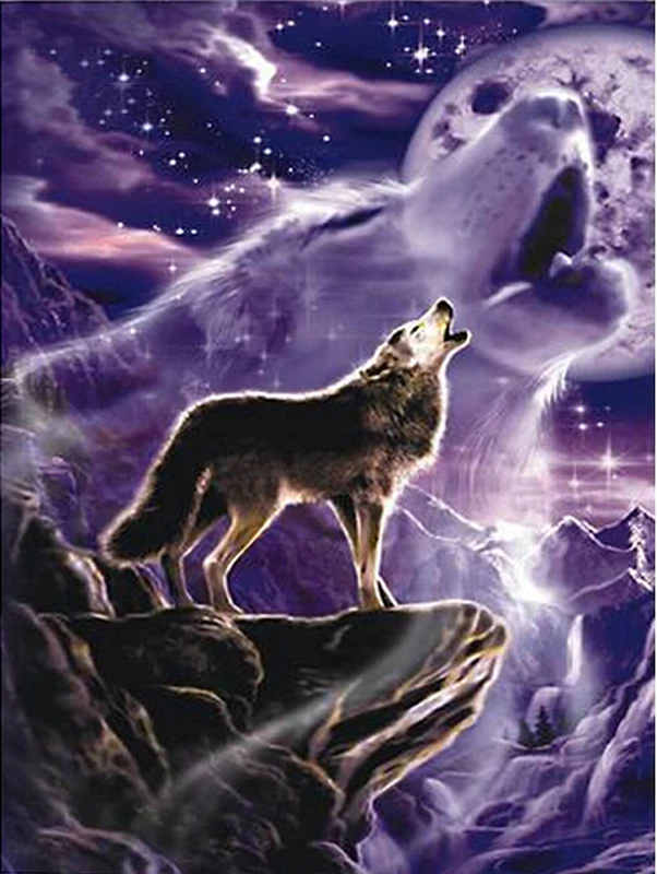 

JMINE Div 5D Wolf Snow Mountain moon Full Diamond Painting cross stitch kits art High Quality Animal 3D paint by diamonds