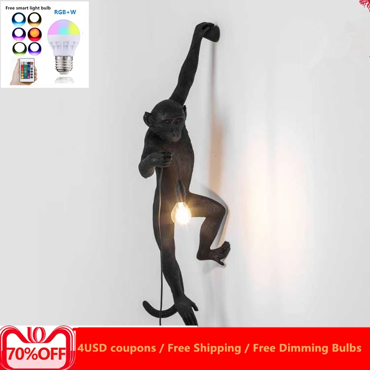 Resin Black White Monkey Pendant Light For Living Room Lamps Art Parlor Study Room Led Lights lustre With E27 Dimming Led Bulb