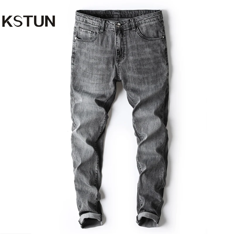 

Серые джинсы, мужские облегающие зауженные джинсовые брюки, повседневные эластичные джинсы, модные дизайнерские мужские брюки, черные джин...