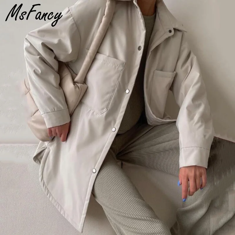 Женская Стеганая куртка Msfancy однобортная Свободная куртка-бомбер в Корейском