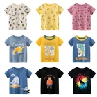 Хлопковая футболка для мальчиков и девочек, с мультяшным динозавром, лето 2021
