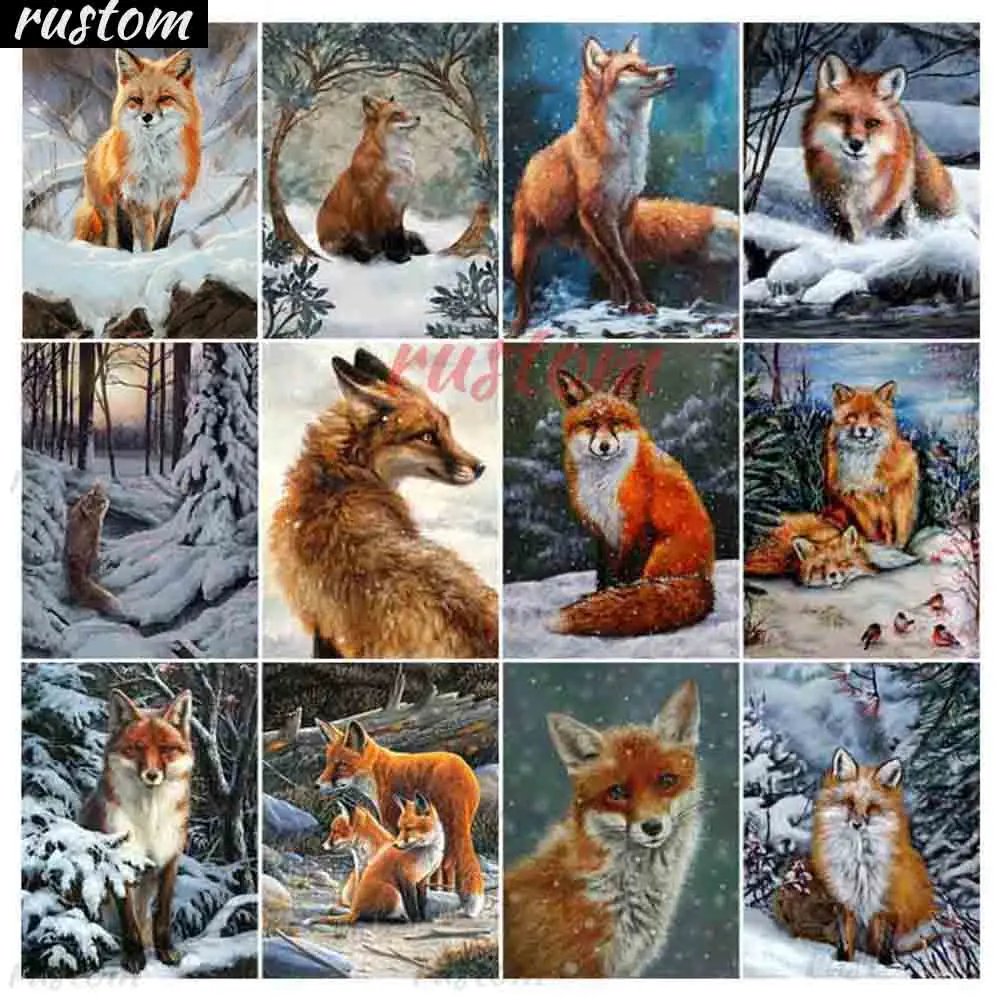

Rustom Full diamond Painting Fox Winter Forest Resin Drill Embroidery Handmade Cross Stitch gift 5D Diy Diamond Painting Cross S