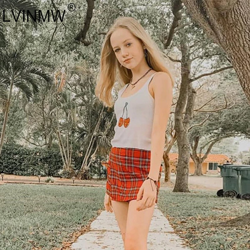 

Cute Cherry Print Lace U Neck Crop Top 2019 Summer Women Sexy White Off Shoulder Tank Tops Female Streetwear Short Tops