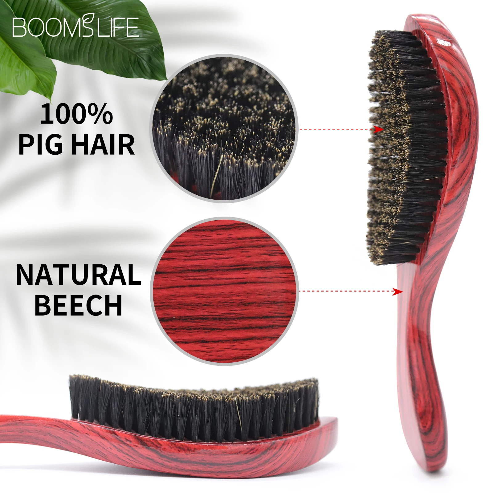 

Brosse Barbe Beard Comb Medium Soft Boar bristle Wood Brush Beard Curve Palm Wave Brush Wood Beard brush 360 Wave Brush For Men