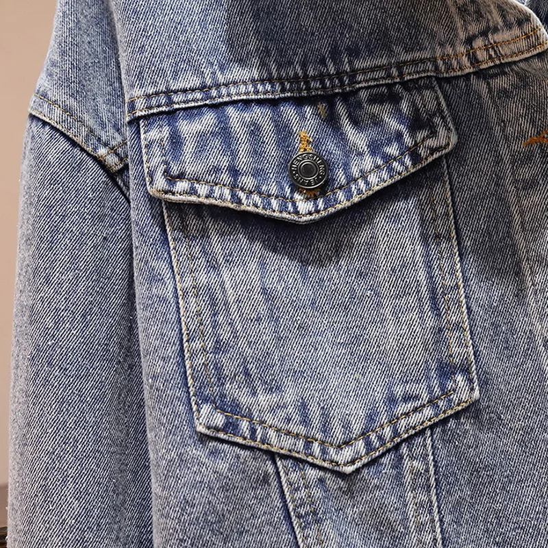 5XL Vintage Casual Female Oversized Crop Women's Denim Jacket Boyfriend Jeans Coat Autumn Long Sleeve Bomber Women | Женская одежда