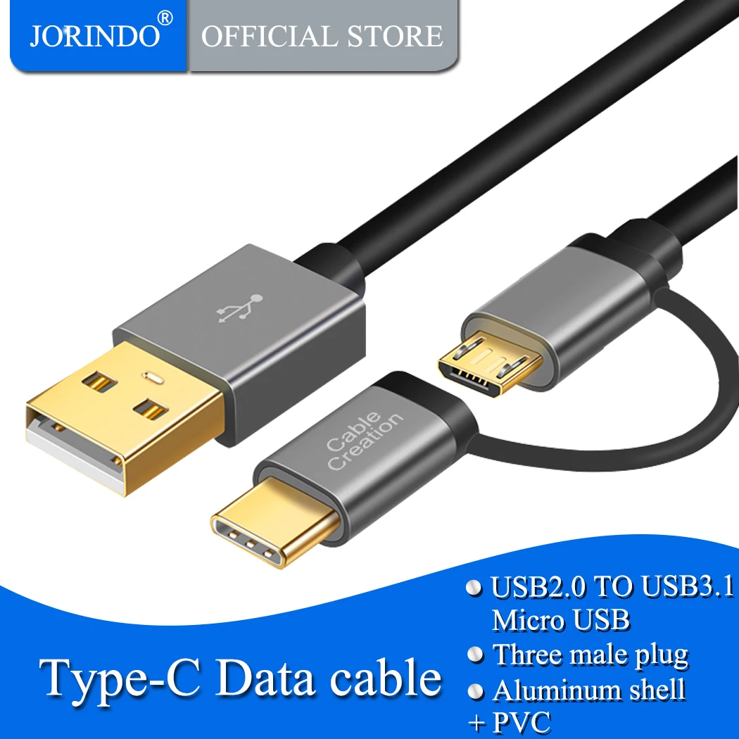 USB C и Micro 2 в 1 кабель JORINDO спиральный Type B совместим с устройствами Samsung S8 Android