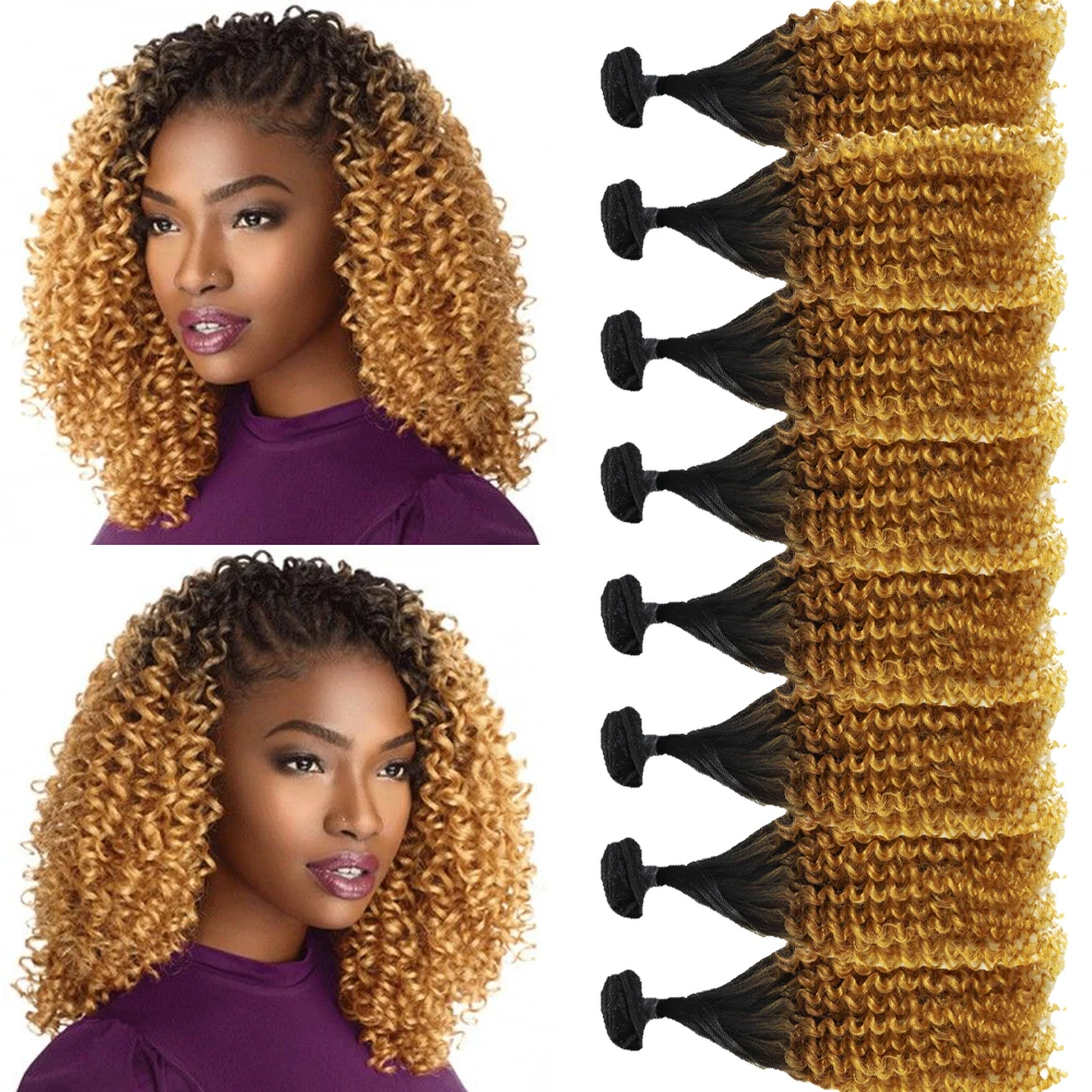 

Afro Jerry Synthetic Hair Extensions For Women High Temperature Synthetic Curly Hair Weaves 8 Bundles 240g All In One Pack T27