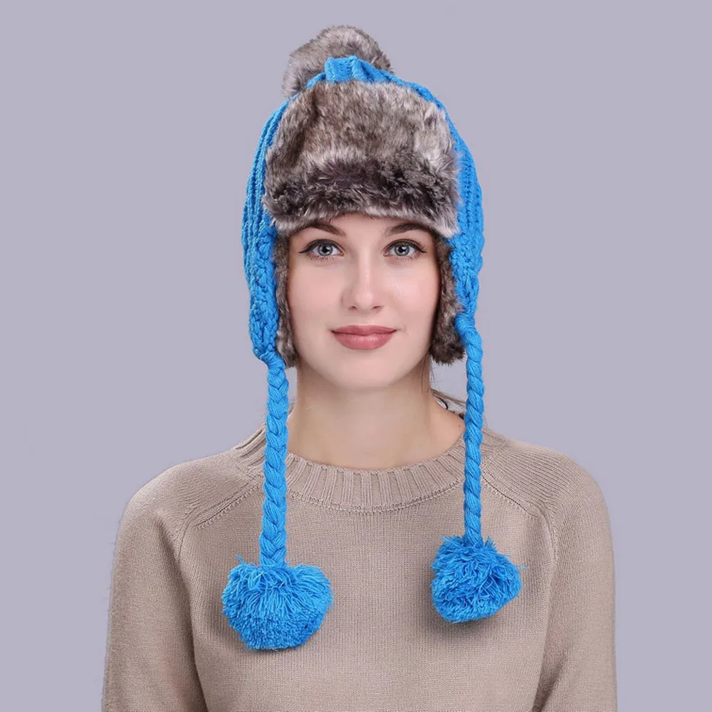 Теплая женская зимняя шапка с ушками Снежная Лыжная Толстая Вязаная Шерстяная Круглая Шапочка шапка Повседневная Уличная шапка-бомбер