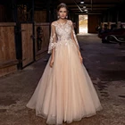 LORIE винтажные Румяна Свадебные платья элегантные кружевные аппликации пышные с длинным рукавом платье невесты иллюзия пляжное платье принцессы брак