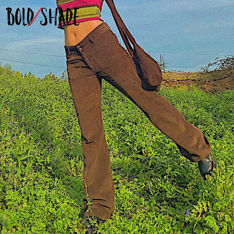 

Bold Shade 2000s Aesthetic y2k Corduroy Pants Indie Fashion Vintage Women Straight Leg Trousers Soft Girl Style Brown Pants 2022