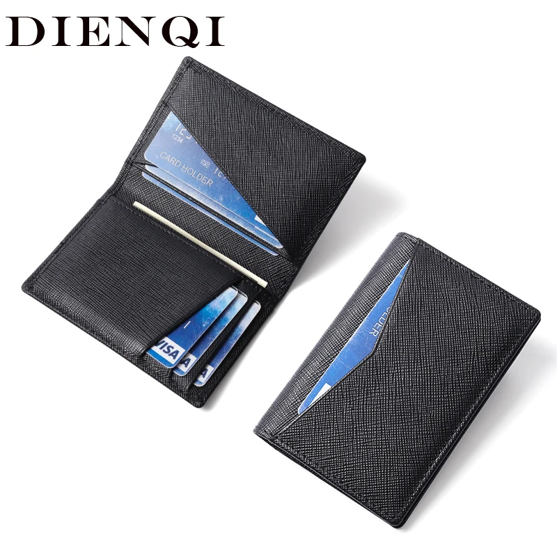 

2021 Fashion RFID Credit Card Holder Men Genuine Leather Bifold Slim Thin Pocket Wallet Business Bank Cardholder Case Sticker