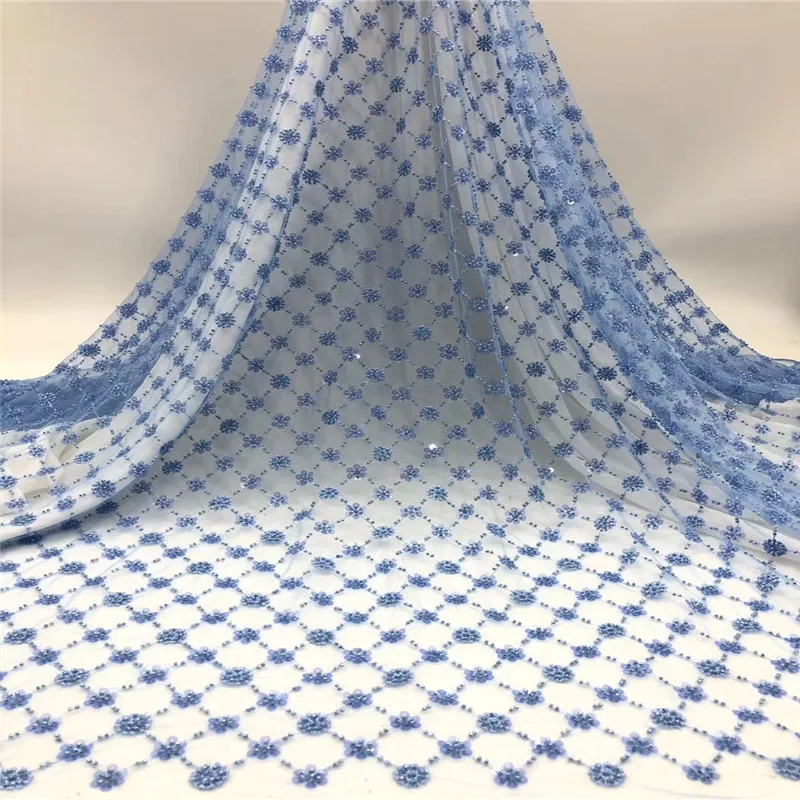 

African beaded Lace Fabric New Arrival Nigerian Tulle Mesh Lace Fabric For Wedding Sequins Lace Fabrics for Party jh66-397