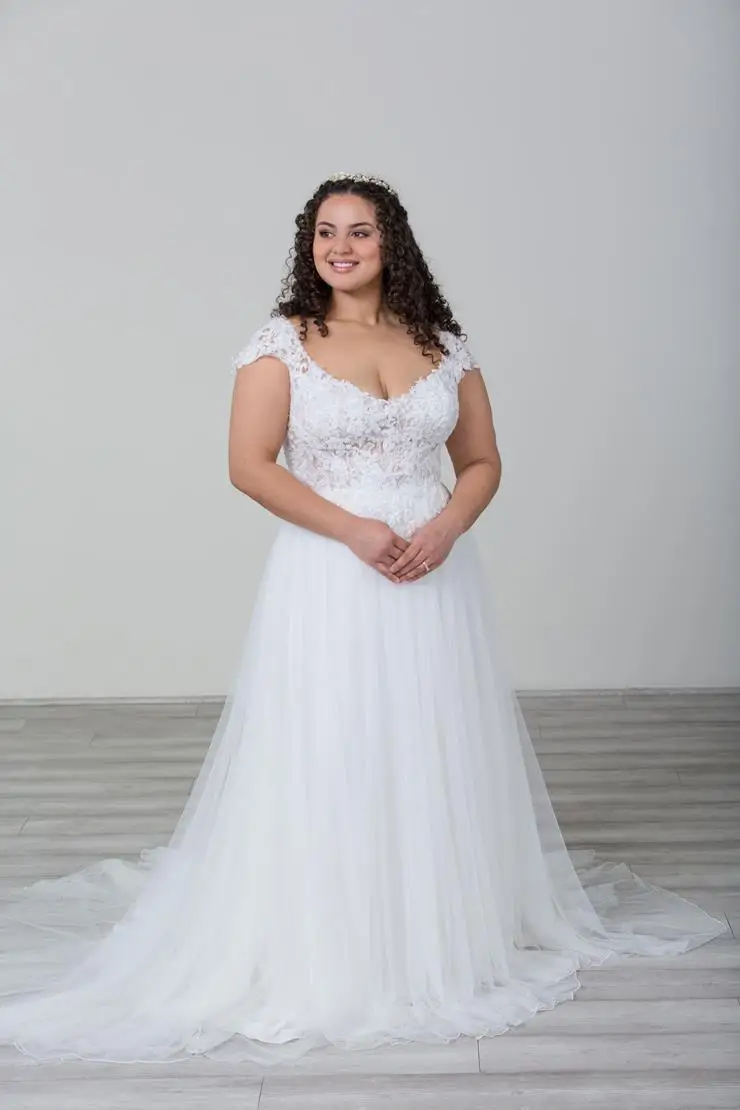 

A Line Bride Wedding Dress Sexy scoop Cap Sleeve Appliques A Line Sweep Train Tulle Robe De Mariee Bridal Dresses Plus Size