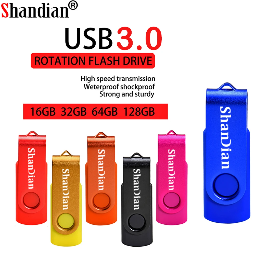 

SHANDIAN Rotatable USB 3.0 Mini Pen Drive 10 Colors Plastic Rotate USB Flash Drives 128GB Pendrive 64GB Memory Stick 32GB Gifts